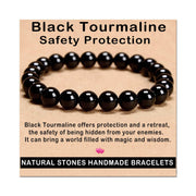 AD Beads handmade gemstone bracelet in black tourmaline, close-up highlighting protective energy