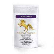 Addictive Wellness Black Ginger Capsules bottle for energy support.