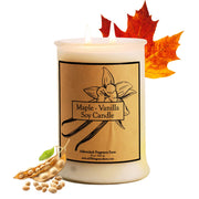 adirondack Maple Vanilla candle jar glows warmly, setting a cozy mood in living spaces