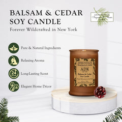 ADK Balsam & Cedar candle unlit, ready to cozy your space.