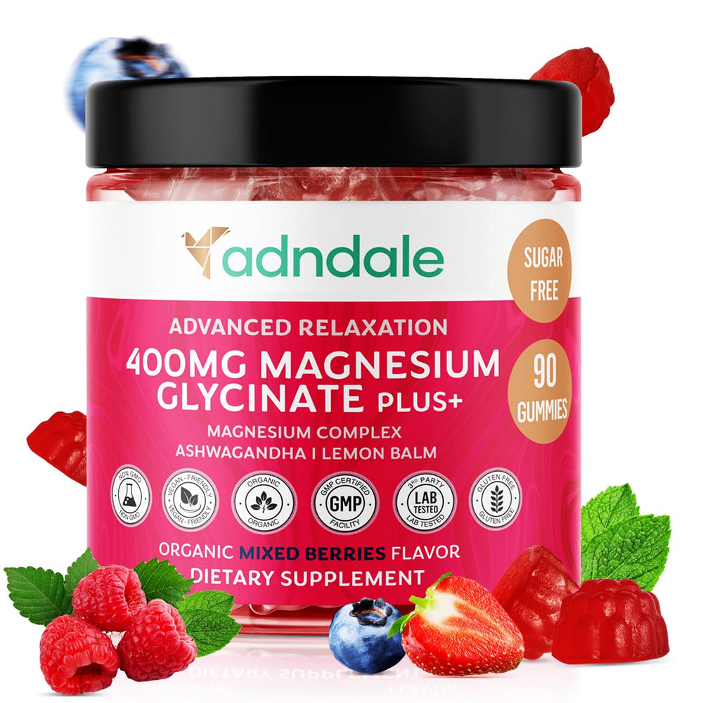 Adndale Magnesium Glycinate Gummies packaging for a sugar-free relaxation option.
