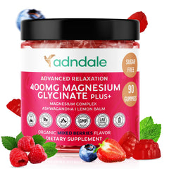 Adndale Magnesium Glycinate Gummies packaging for a sugar-free relaxation option.