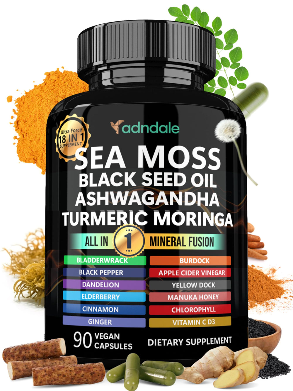 Adndale Sea Moss 18-in-1 fusion bottle for daily vitality