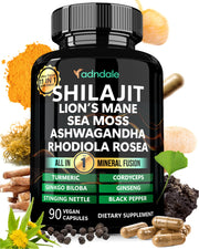 Adndale Shilajit capsules bottle front view for daily energy.