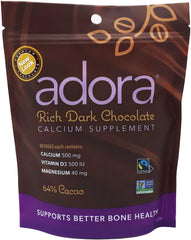 Adora Calcium dark chocolate disks 4-pack front view highlighting calcium support