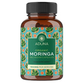 Aduna Moringa capsules bottle close-up showing convenient energy support
