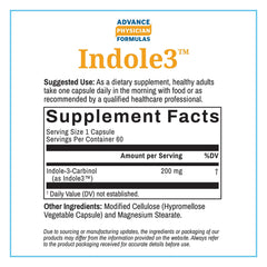 Product label and packaging of Advance Physician Formulas Indole-3-Carbinol