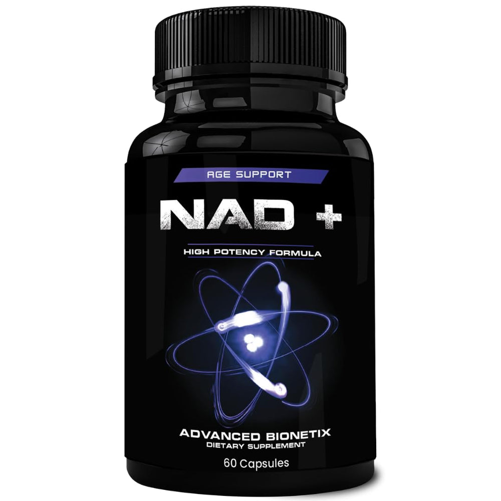 Advanced Bionetix NAD+ supplement bottle with NR and resveratrol for daily wellness