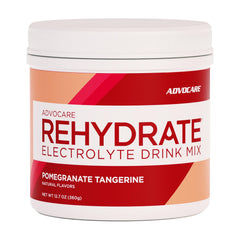 AdvoCare Rehydrate bottle with pomegranate tangerine flavor ready for hydration sessions