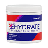 AdvoCare Rehydrate fruit punch packaging highlights electrolyte support for active hydration