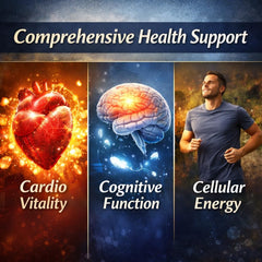 Aegabe label showing CoQ10 and Omega-3 potency for daily wellness.