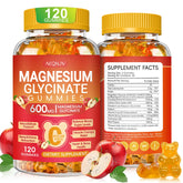 AEQNJV magnesium glycinate gummies bottle front highlighting apple flavor and sugar-free formula.