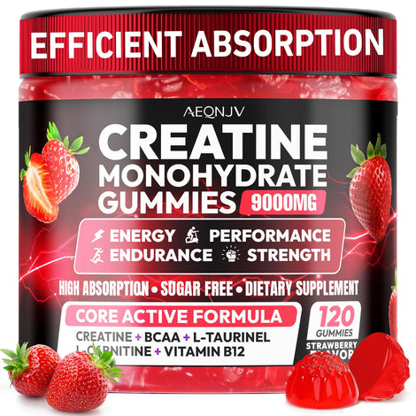 AEQNJV Creatine Gummies bottle front for daily athletic support and convenient energy.