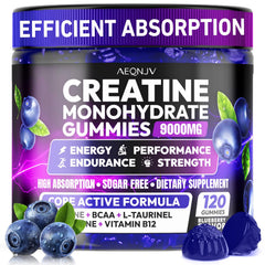 AEQNJV Creatine Gummies bottle close-up highlighting convenient energy support and daily use