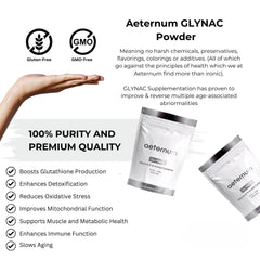 Aeternum GlyNAC powder shown in a morning routine setup