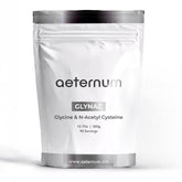 Aeternum GlyNAC powder tub front emphasizing purity and quality