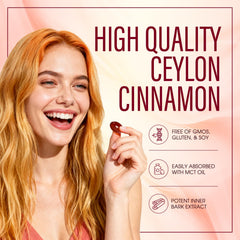 Aevezom Ceylon Cinnamon Softgels closeup of label highlighting pure true cinnamon extract