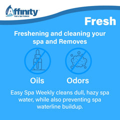 Affinity Spa Weekly Ultra biodegradable-enzyme close-up shows eco-friendly breakdown of organics in spa water.