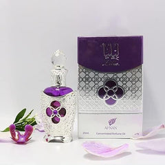 Afnan Lilia liquid texture on a clean surface indicating luxurious perfumery