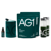 AG1 greens powder bottle showing convenient daily nutrition for busy lifestyles.