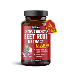 Agami Beet Root Capsules bottle with four-month supply for daily nitric oxide support