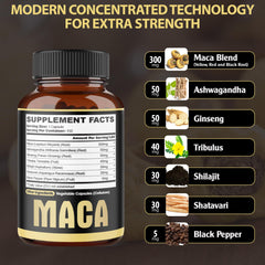 Agobi ashwagandha maca blend capsules on label promote balanced wellness.