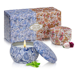 AGOL 2-pack scented candle tin on shelf releasing subtle floral aroma