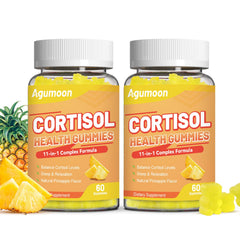 Agumoon Cortisol Gummies bottle front with pineapple flavor and daily calm potential