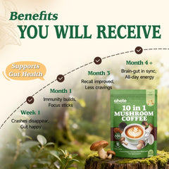 Ahete 10-in-1 Mushroom Coffee Arabica beans closeup highlights premium quality for daily rituals.