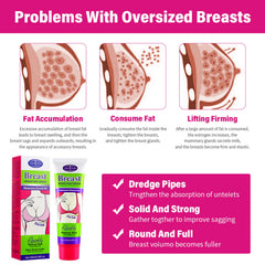 AICHUN BEAUTY breast reduction cream bottle back shows ingredients and usage notes.