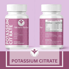 AIKOURA HERBS Potassium Citrate label detail with 1600 mg per serving.