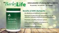 Aim BarleyLife powder-dispense jar ready to mix into drinks.