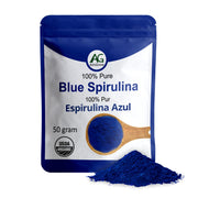 Aimgrow Blue Spirulina Powder tin shows vibrant natural color from spirulina.