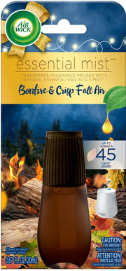 Air Wick Essential Mist Bonfire and Crisp Fall refill bottle for warm ambiance.