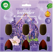 Air Wick Essential Mist Lavender and Almond Blossom refill bottle for gentle home fragrance.