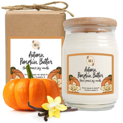 Aira Fall Soy Candle Autumn Pumpkin Butter glows warmly for cozy autumn evenings.