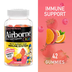 Close up of Airborne gummies with vitamin C and zinc for daily use.