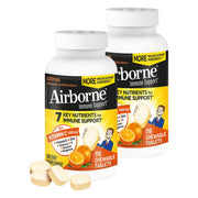 Airborne immune-support chewables in citrus bottle, convenient on the go.