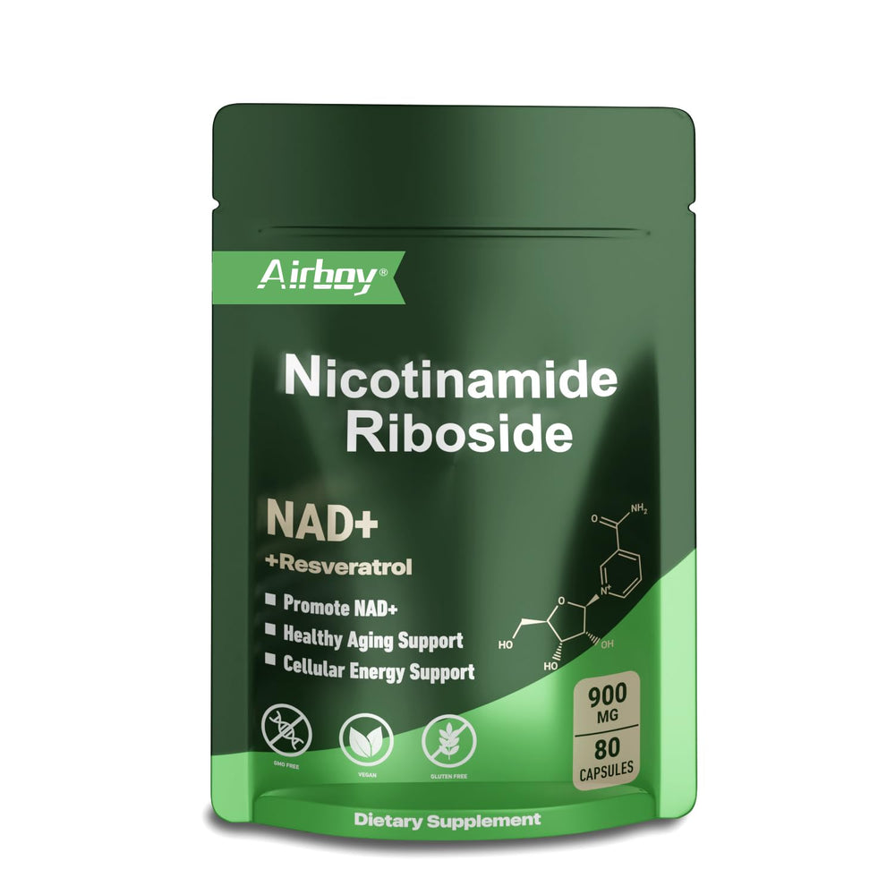 Airboy NAD supplement bottle front view for convenient daily energy support.