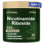 Airboy NADPlus bottle front shows 80 capsules for daily vitality.