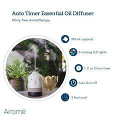 Airome diffuser with timer modes for customizable use.
