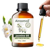 Airoomoil jasmine essential oil bottle for diffusers and skin care, calming aroma.