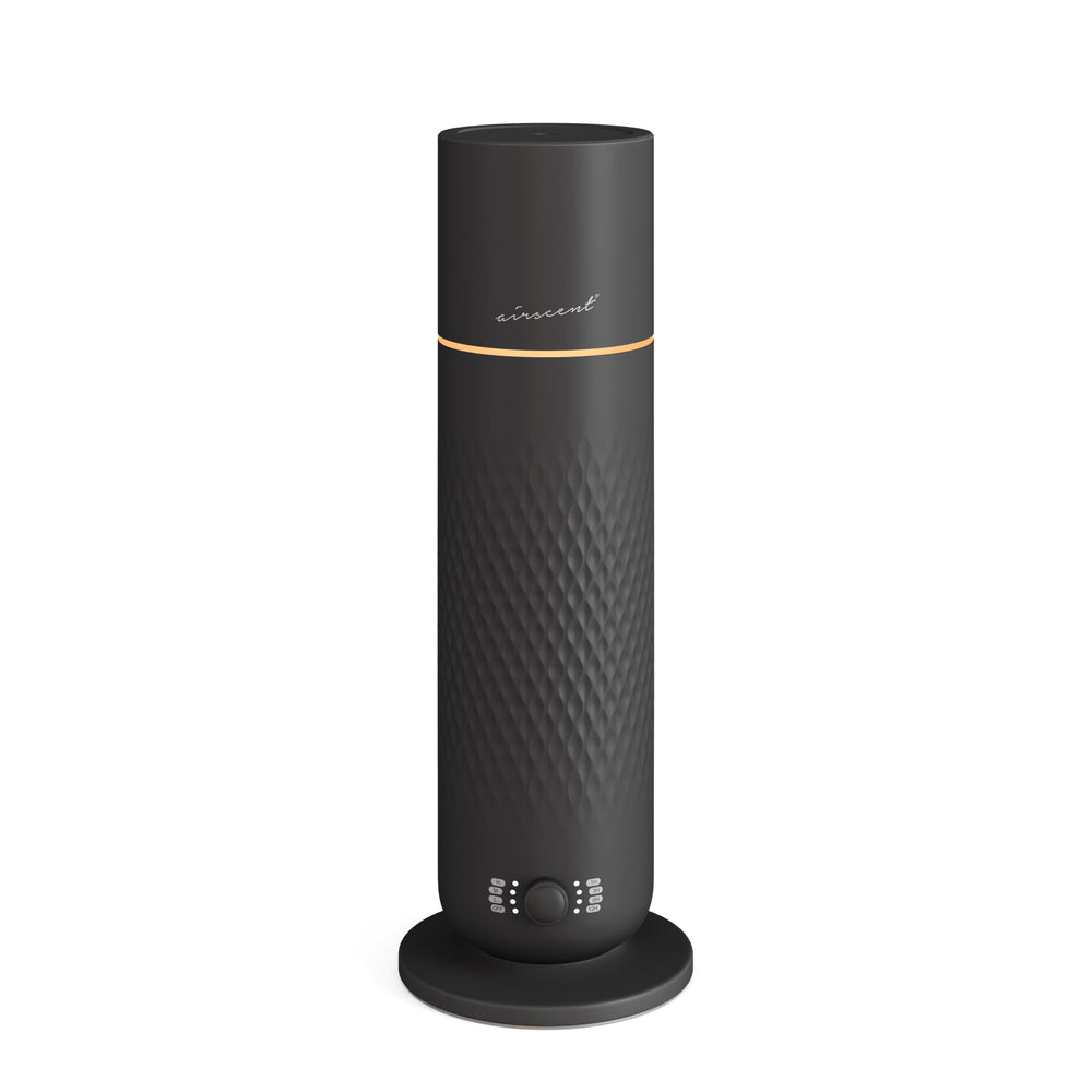 Air-Scent Waterless Diffuser front view highlights sleek black design for quiet, energy-efficient scenting.