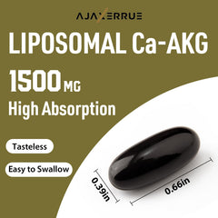 AJAXERRUE Liposomal Calcium AKG product-ingredients shows lipid-coated AKG for enhanced bioavailability.