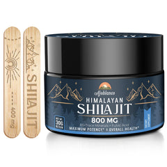 Ajoblanco Himalayan Shilajit Resin 800mg bottle signaling premium purity for daily energy.