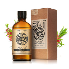 AKARZ Niaouli oil bottle in amber glass preserves potency and aroma.