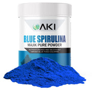 AKI Organic Blue Spirulina Powder with scoop for nutrient-packed smoothies