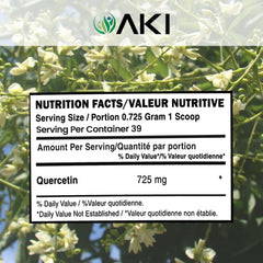 AKI ORGANIC Quercetin Powder stirred into a smoothie for energy support.