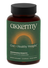 Akkermy Akkermansia probiotic bottle front promoting two-month appetite support