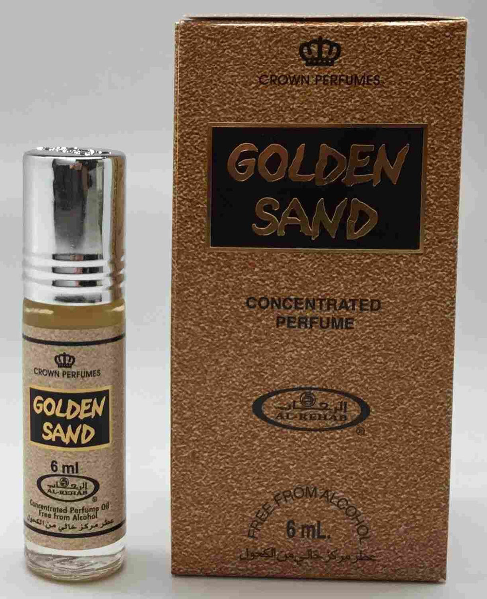 Al-Rehab Golden Sand Roll-On rollerball for easy, on-the-go vanilla-tangerine fragrance.